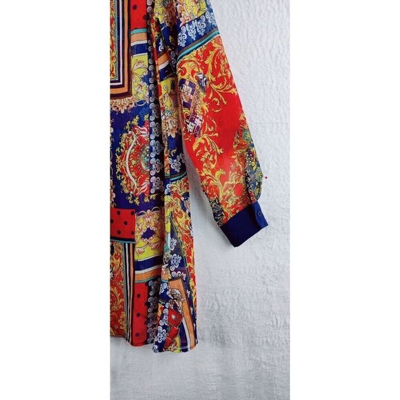Kimona Blouse Jacket by Cecico Front Button Boho Light Weight Batik Longer Back - Picture 9 of 12